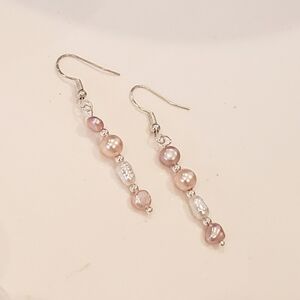 NWT 925 Sterling Silver Rose Pearls Crystals DROP DANGLE EARRINGS  1" Authentic